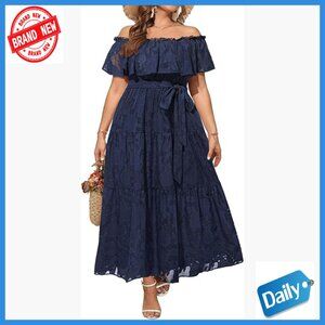 Plus Size Chiffon Off Shoulder Maxi Dress Floral Summer Boho Beach